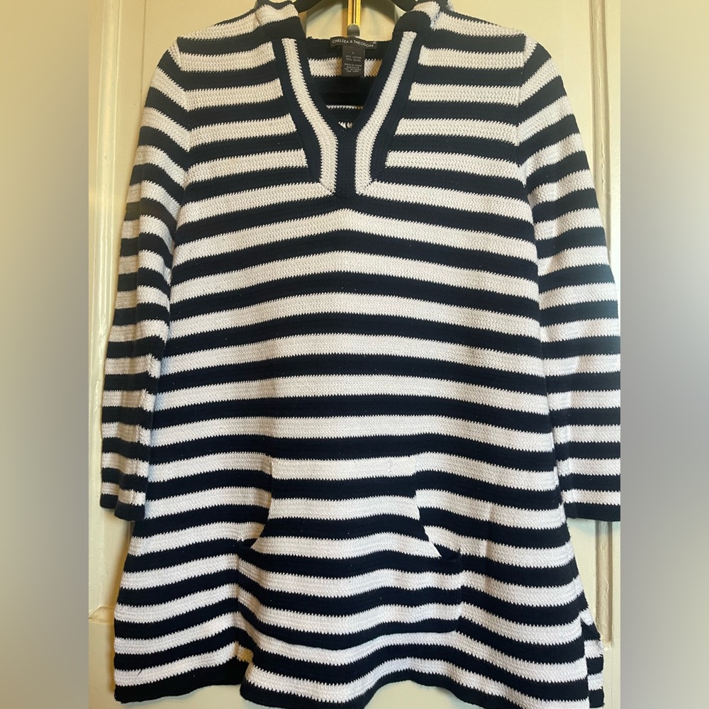 Chelsea & Theodore Navy and White Striped Hooded Sweater
